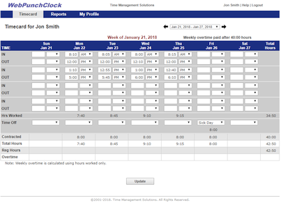 Online Time Clock Screen